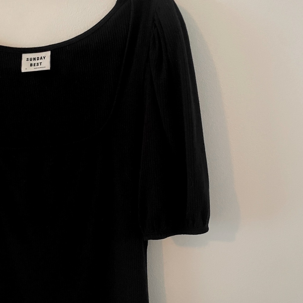 SUNDAY BEST ARITZIA BLACK Bodycon Mini Angel Dress with Puff Sleeves Medium - Picture 3 of 6